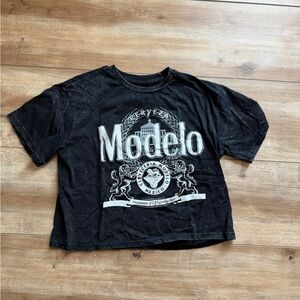 ModelCo Black Crop Tee with White Modelo Graphic